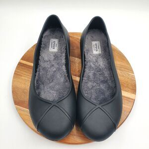 Crocs Olivia II Dual Comfort Ballet Flats Women 11 W Black Faux Fur Lined Shoes